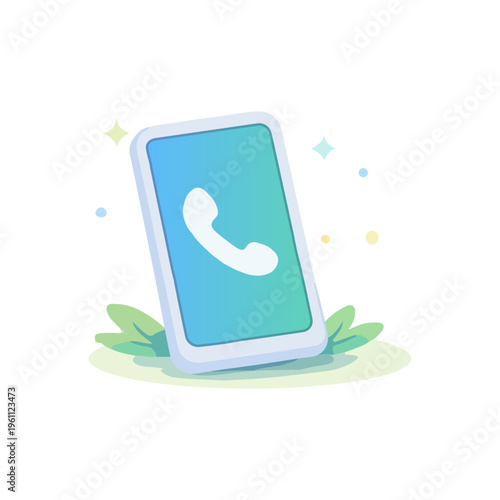 Mobile Phone Call Icon On Smartphone Screen Communication Technology Illustration. Incoming Call Interface On Smartphone Display Digital Communication Vector