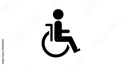 Disabled person in wheelchair icon, accessibility symbol, isolated white background