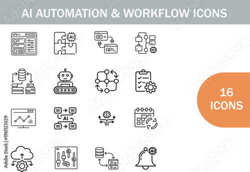 Ai automation and workflow icons illustrating digital concepts and machine learning
