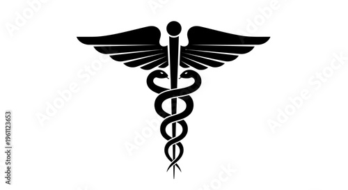 Quadro em tela Classic Caduceus symbol with two snakes entwined around a winged staff, representing medicine and healing, isolated white background