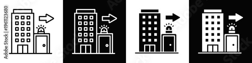 Evacuation Plan Icon In Black And White Filled Style.