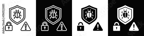 Malware Protection Icon In Black And White Filled Style.