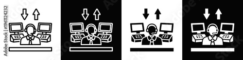 Dispatch Center Icon In Black And White Filled Style.
