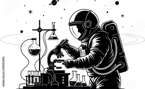 Astronaut conducting scientific experiments in a space laboratory setting