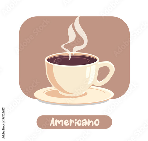 Americano black coffee vector illustration, detailed glossy cup
