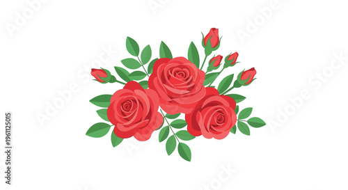A beautiful arrangement of roses and leaves in a decorative floral pattern