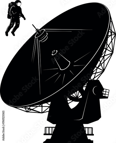 Astronaut Near Large Satellite Communication Dish Illustration