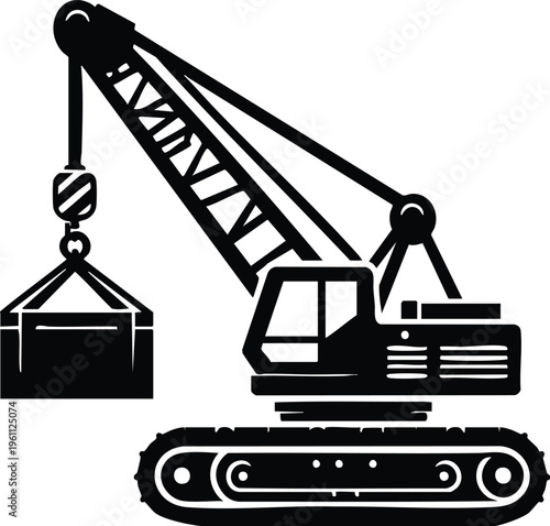 Silhouette of a crawler crane lifting a heavy load industrial construction equipment vector illustration for engineering and heavy industry concepts isolated on white background