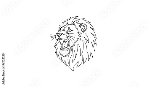 One line drawing roaring lion head wildlife conservation safari national park minimalist vector illustration