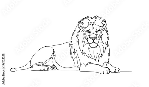 Continuous line drawing side profile male lion wildlife conservation minimalist safari zoo vector illustration