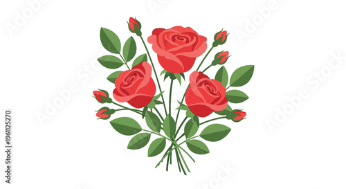 A vibrant bouquet of fresh roses on display with green leaves