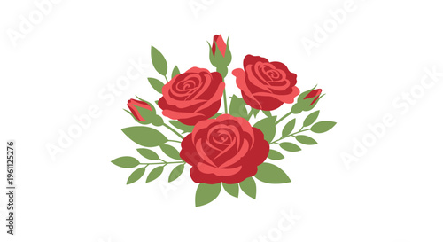 Vibrant roses illustration of flowers and leaves in a garden bouquet scene