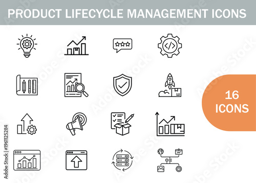 Product lifecycle management icons design development and market analysis illustrations