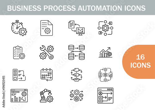 Business process automation icons displayed as a set of line art graphics