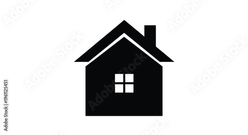 Simple black house icon with a chimney a flat silhouette