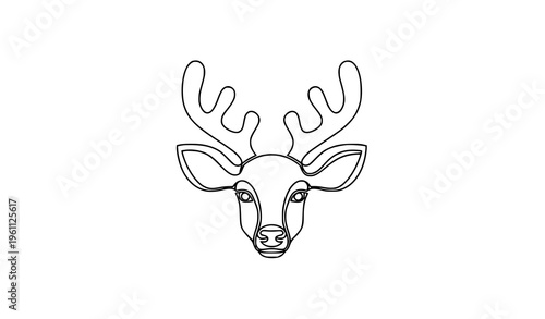 Abstract cute deer face continuous line logo trendy reindeer mascot minimalist vector design