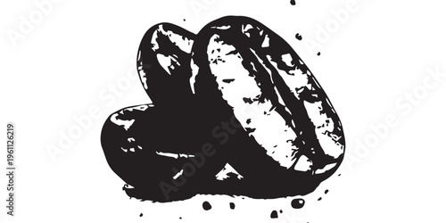 Stylized Black and White Illustration of Coffee Beans.