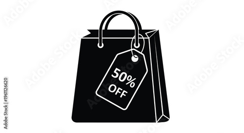 Shopping bag with a sale tag a striking black silhouette
