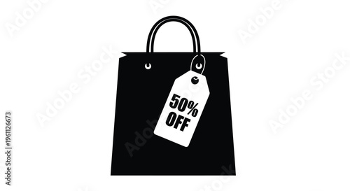 Black shopping bag with a sale tag a striking silhouette