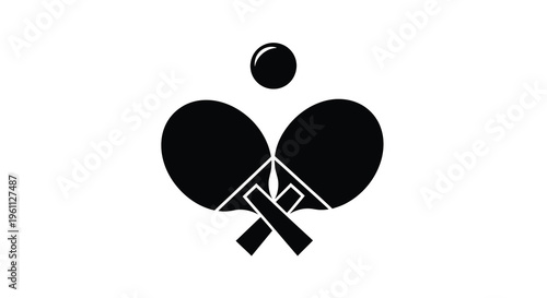 Two ping pong paddles and ball in a striking silhouette