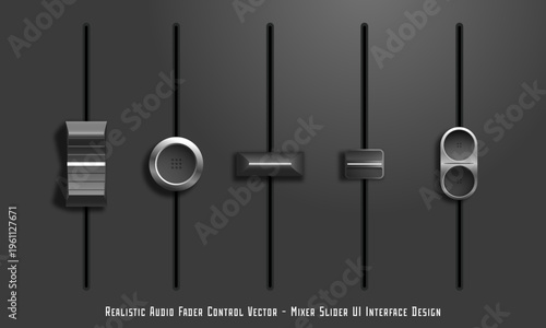 Realistic Audio Fader Control Vector – Mixer Slider UI Interface Design