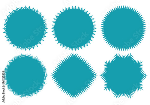 Set of Teal Vector Starburst Seals and Sunburst Stickers with Various Point Counts for Promotional Sale Labels, Discount Badges, and Price Tags.
