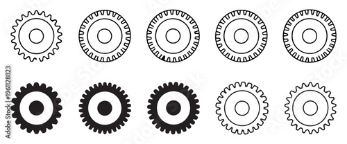  Minimalist outline gear icons for web and mobile app interface settings. vector illustration eps 10
 
