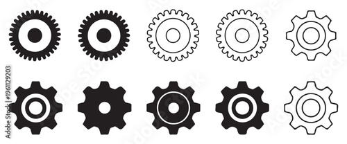 Set of diverse cogwheel and gear icons for engineering and technology design. vector illustration eps 10
