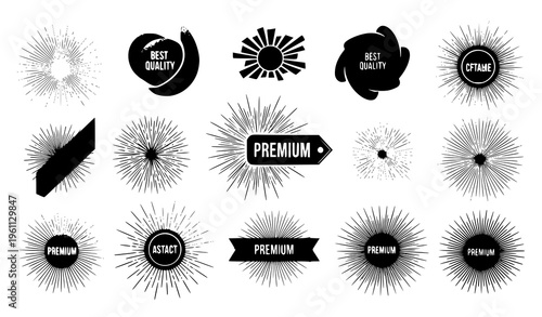 A set of premium quality vector graphic labels and icons in black and white