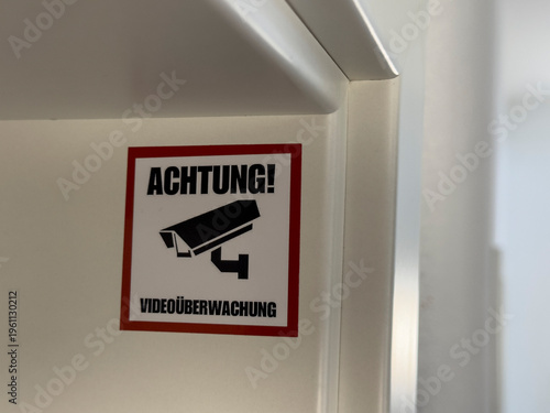 Fotografia Close up of a security sign indicating video surveillance
