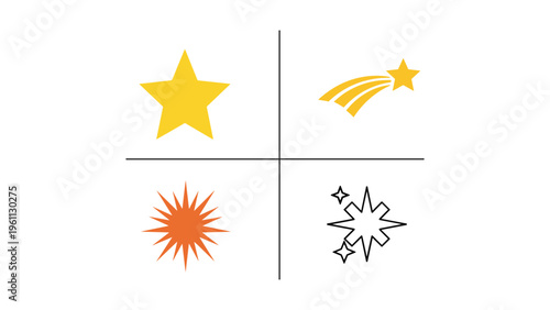 Four distinct celestial and cosmic icons arranged in a quadrant layout