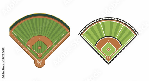 Two graphic representations of baseball fields viewed from above