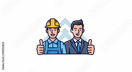 Two men, a construction worker and a businessman, give thumbs up