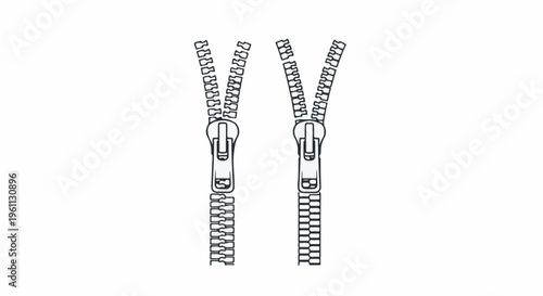 Two open zippers shown with pull tabs, isolated on white