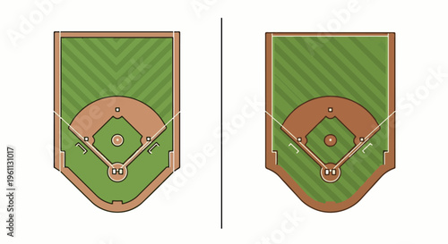Two stylized top-down views of a baseball diamond on a white background