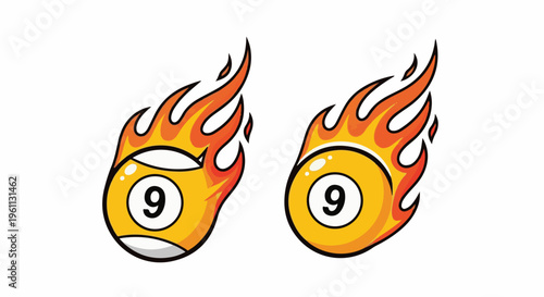 Two fiery billiard balls with the number nine, vibrant and dynamic