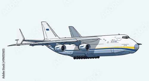 Stylized vector illustration of a large cargo aircraft with four engines