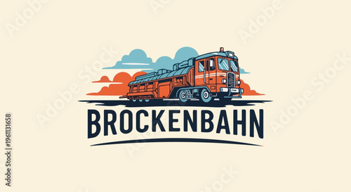 Stylized vintage train against a dramatic sunset sky with clouds