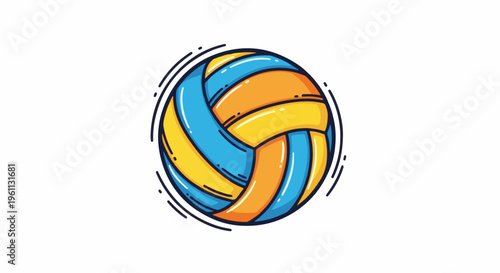 Stylized volleyball with blue and orange panels, outlined in black