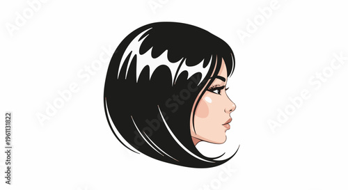 Stylized profile of a woman with black hair and fair skin