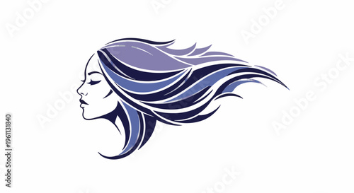 Stylized profile of a woman with flowing purple and blue hair