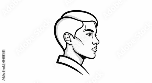 Stylized profile illustration of a young man with slicked-back hair