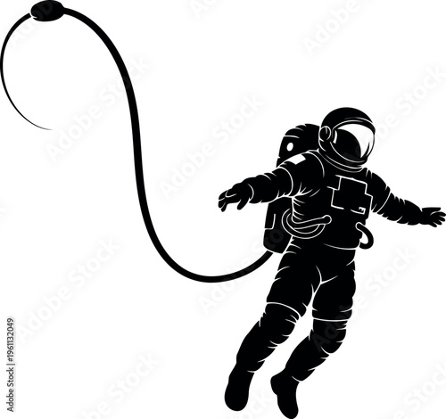 Astronaut Floating In Space With Tether Line Attached