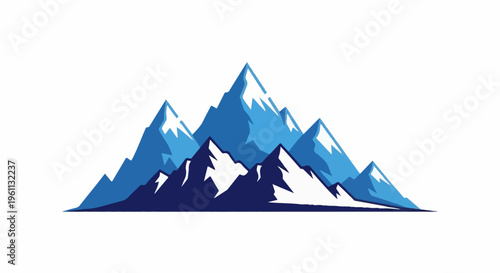 Stylized mountain range with snow-capped peaks in varying shades of blue