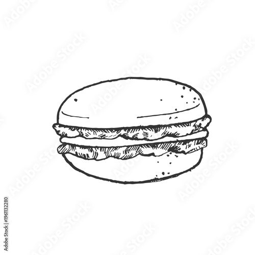 Macaroon hand-drawn vector illustration. Sketch of a sweet pastry. Isolated object, element for label design, menus, recipes, bakery, and coffee shop.