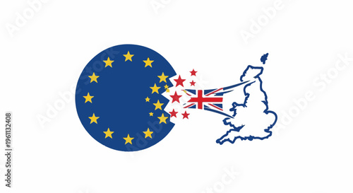 Symbolism of a fractured union, EU circle breaking apart, Great Britain emerging
