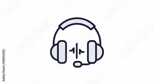 Stylized icon of headphones with microphone and sound wave