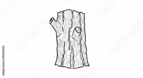 Stylized outline drawing of a weathered tree stump with branch stubs