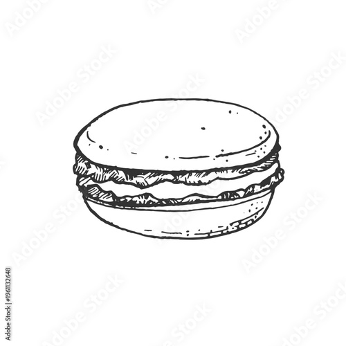 Macaroon hand-drawn vector illustration. Sketch of a sweet pastry. Isolated object, element for label design, menus, recipes, bakery, and coffee shop.