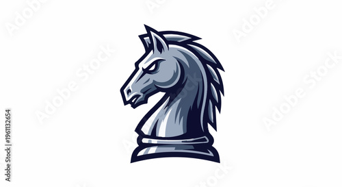Stylized gray horse head with mane against a white background